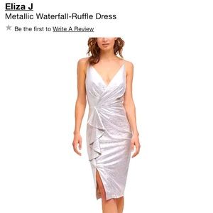 Eliza J metallic waterfall dress Champagne.
